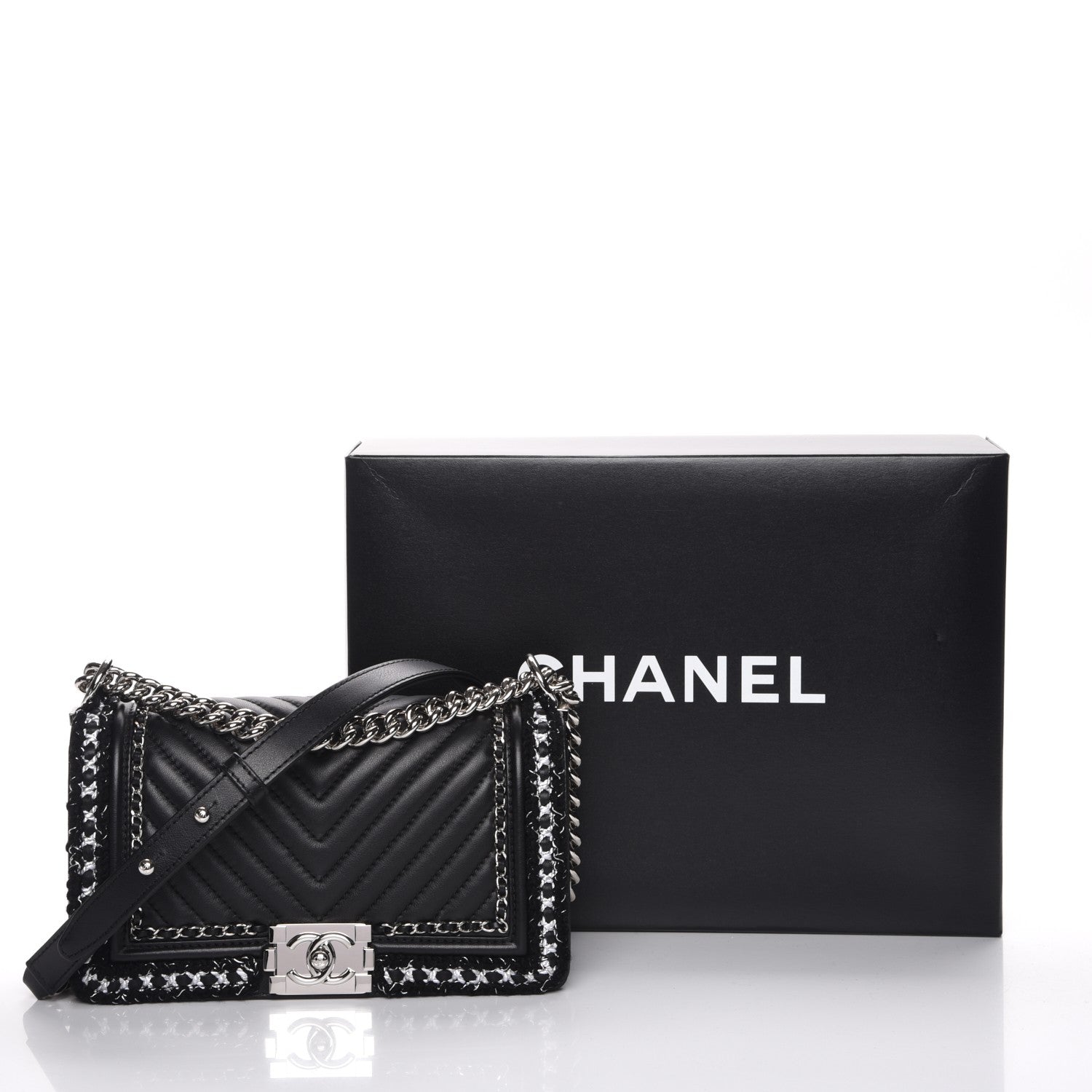 Chanel Calfskin Chevron Tweed Medium Boy Flap Black 8 of 8