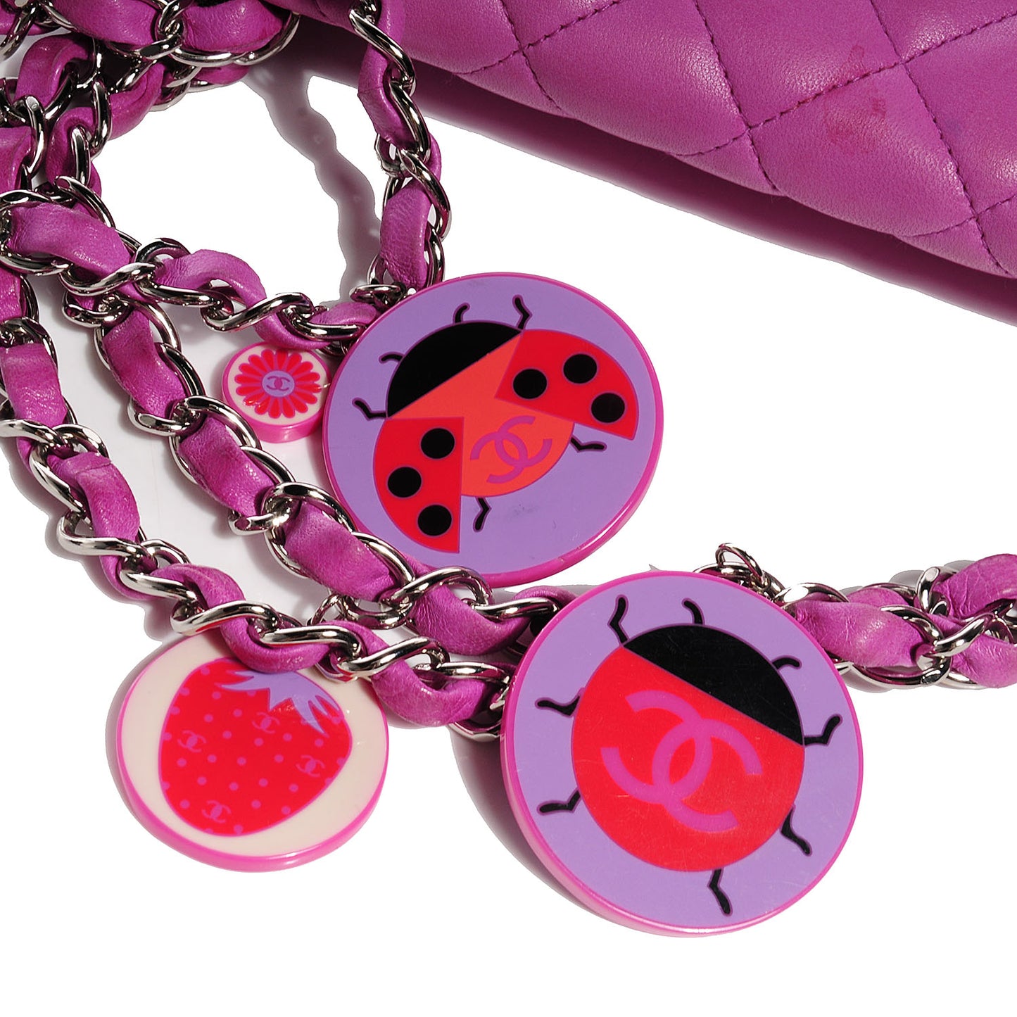 Lambskin Ladybug Medium Single Flap Fuchsia
