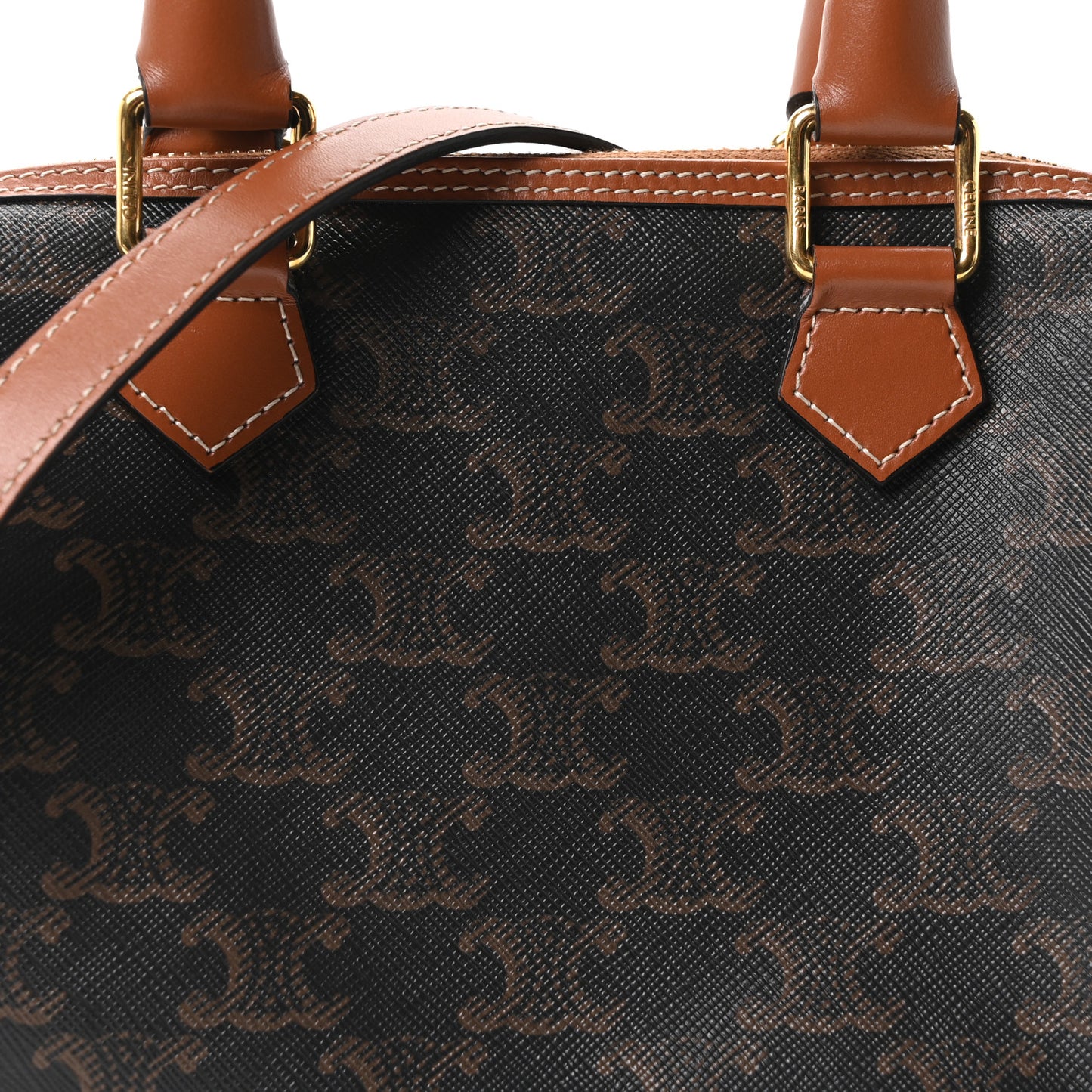 Triomphe Canvas Calfskin Small Boston Bag Tan