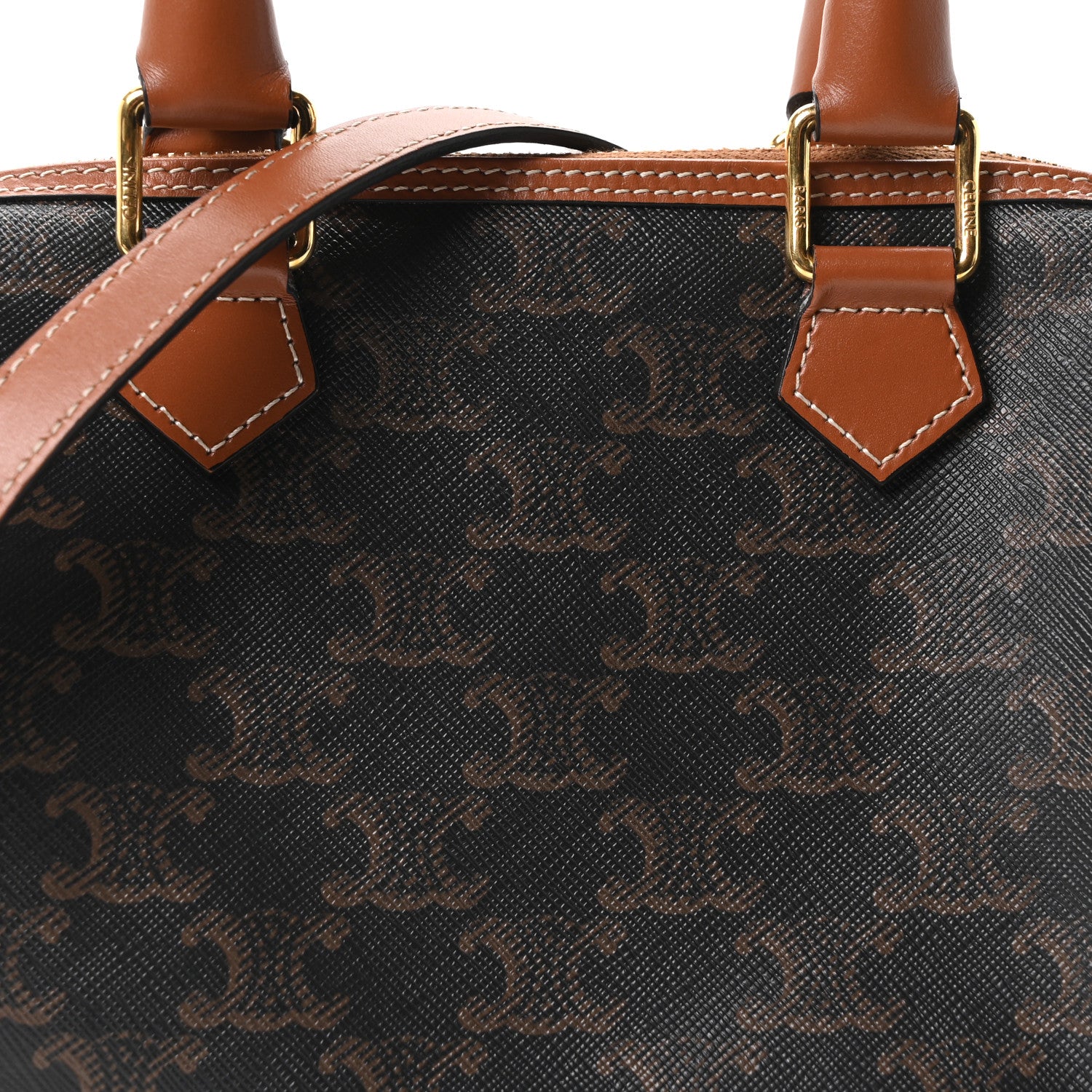 Celine Triomphe Canvas Calfskin Small Boston Bag Tan 9 of 11