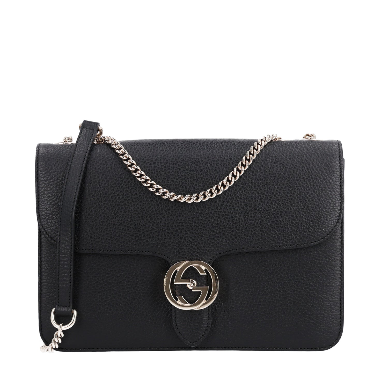 Dollar Calfskin Interlocking G Shoulder Bag Black