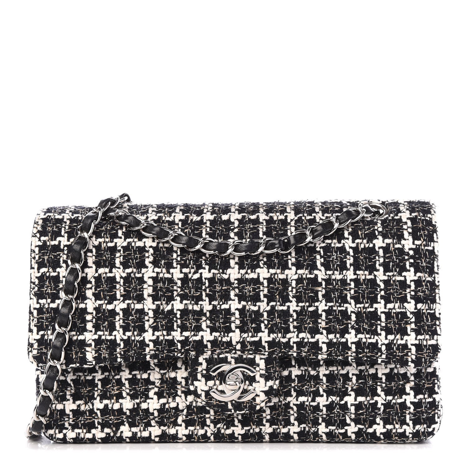 Chanel Tweed Quilted Medium Double Flap Black White 1 of 10