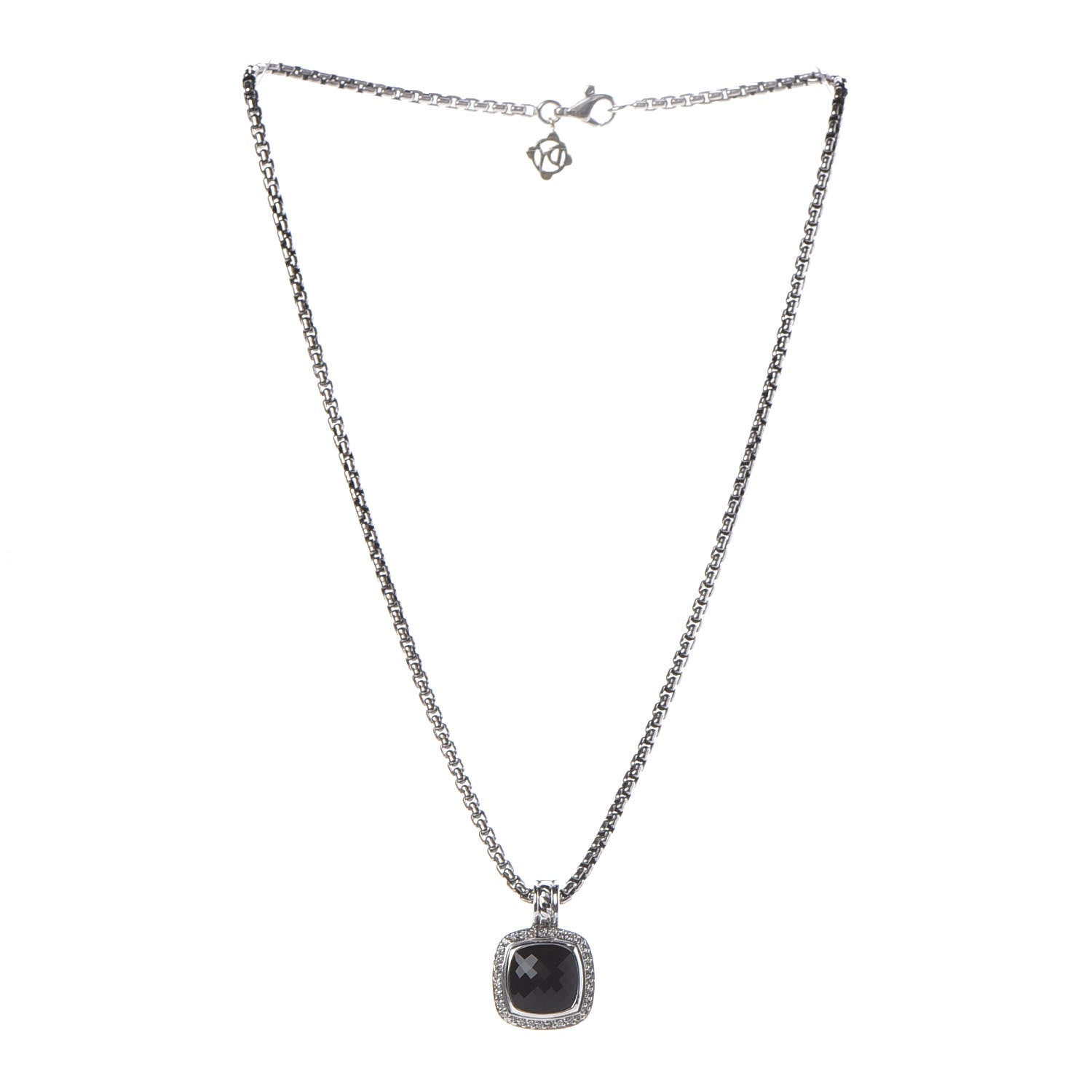 David Yurman Sterling Silver Diamond Black Onyx 11mm Albion Pendant Necklace 3 of 6