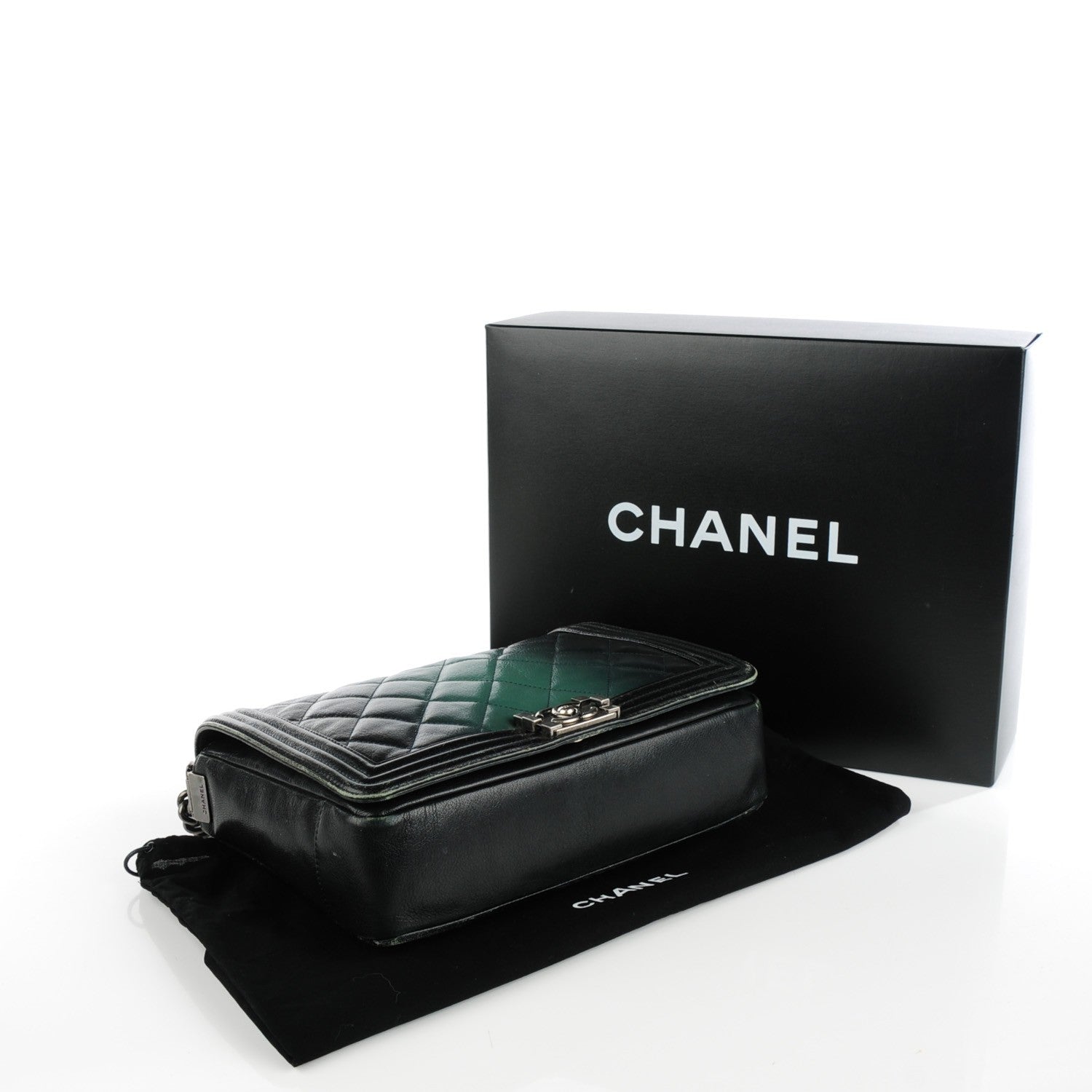 Chanel Goatskin Ombre Faded Quilted New Medium Boy Flap Dark Green 7 of 12