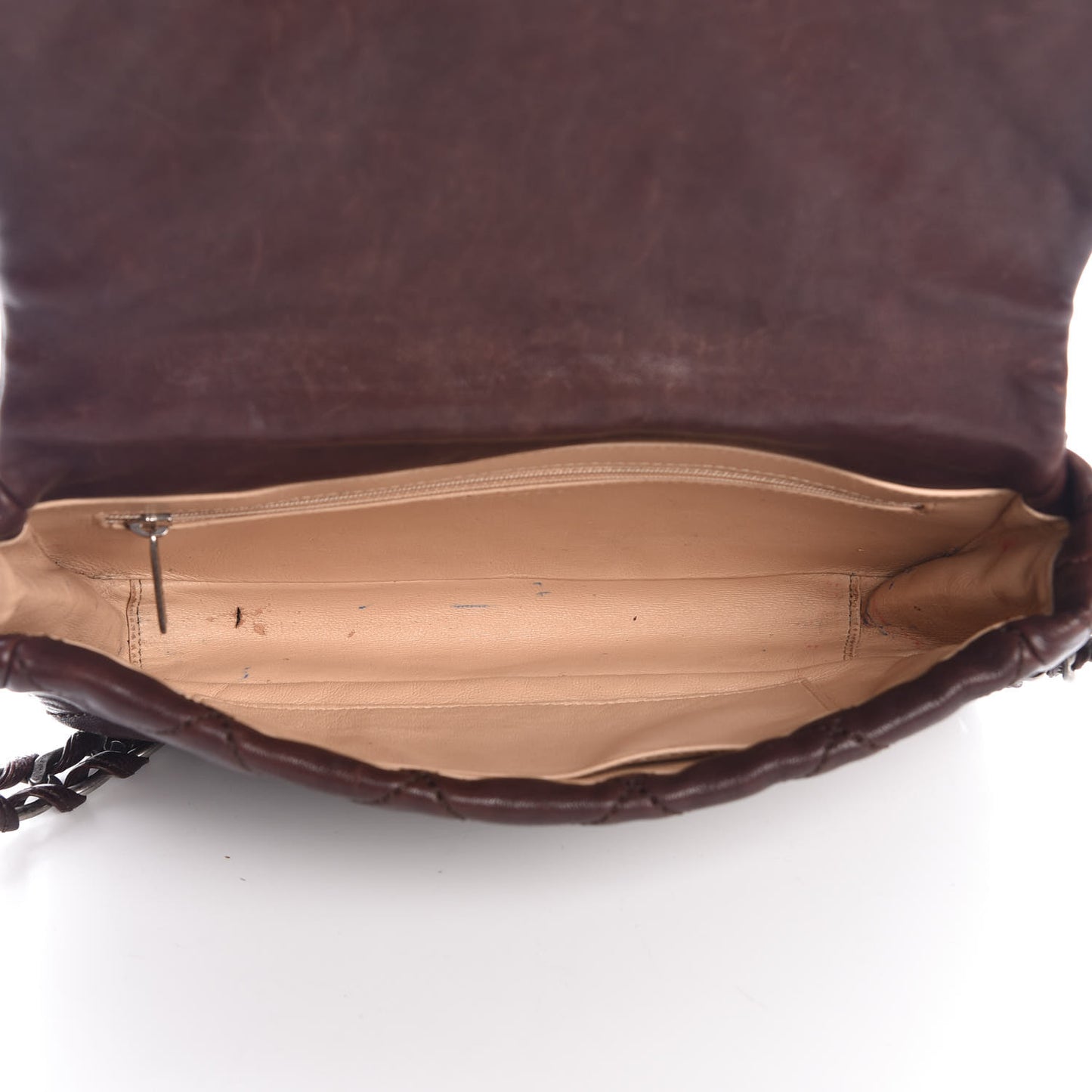 Calfskin Quilted Modern Chain Flap Brown