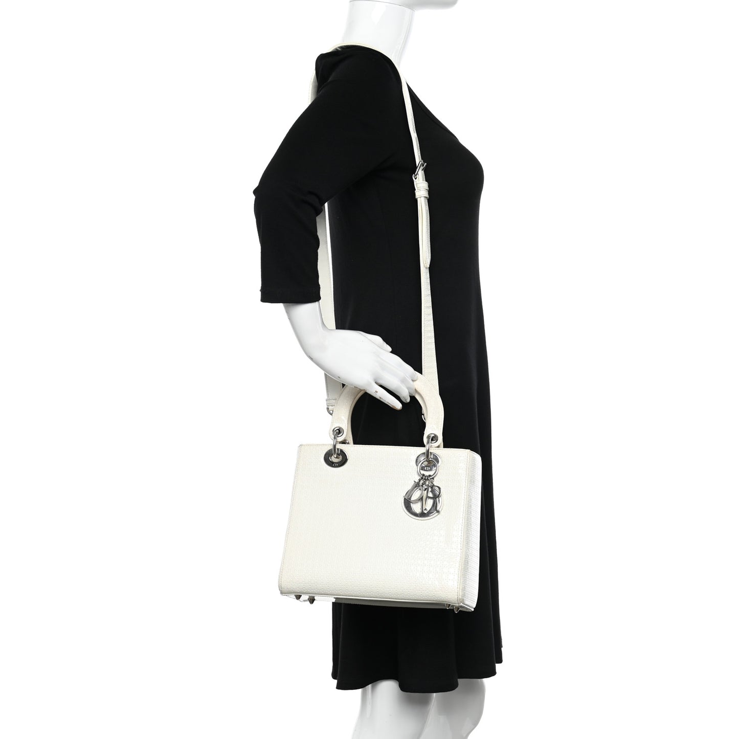 Patent Micro-Cannage Medium Lady Dior White