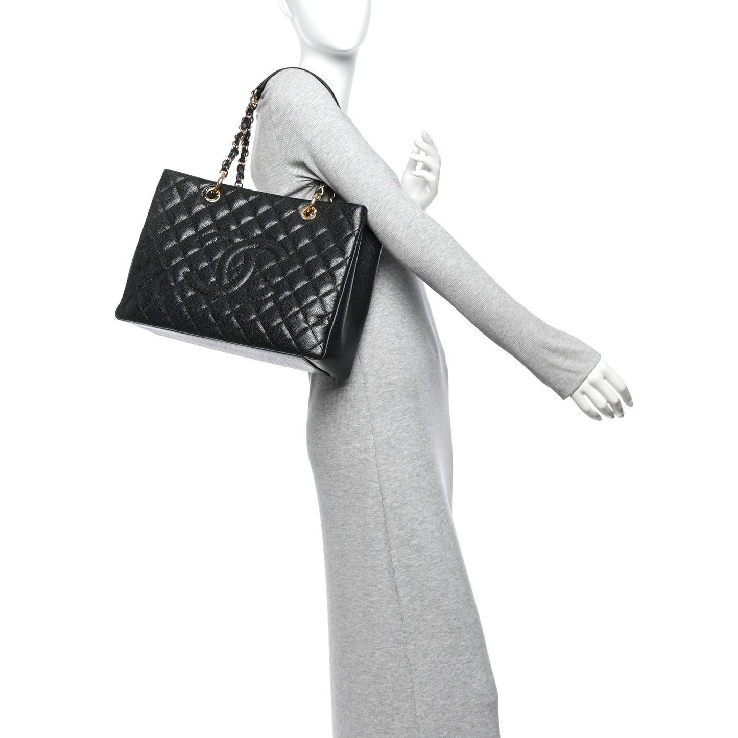 Caviar Quilted Grand Shopping Tote GST Black
