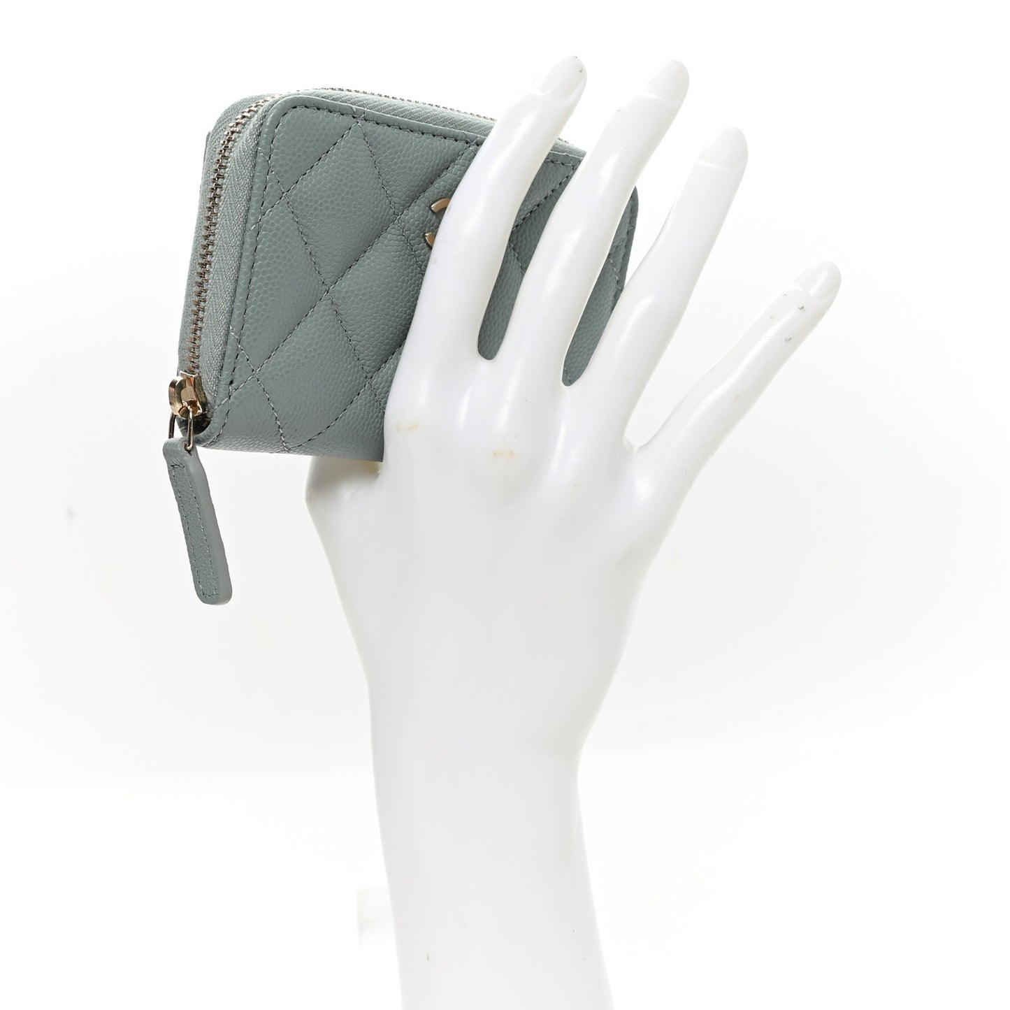 Caviar Quilted Zip Around Coin Purse Wallet Grey