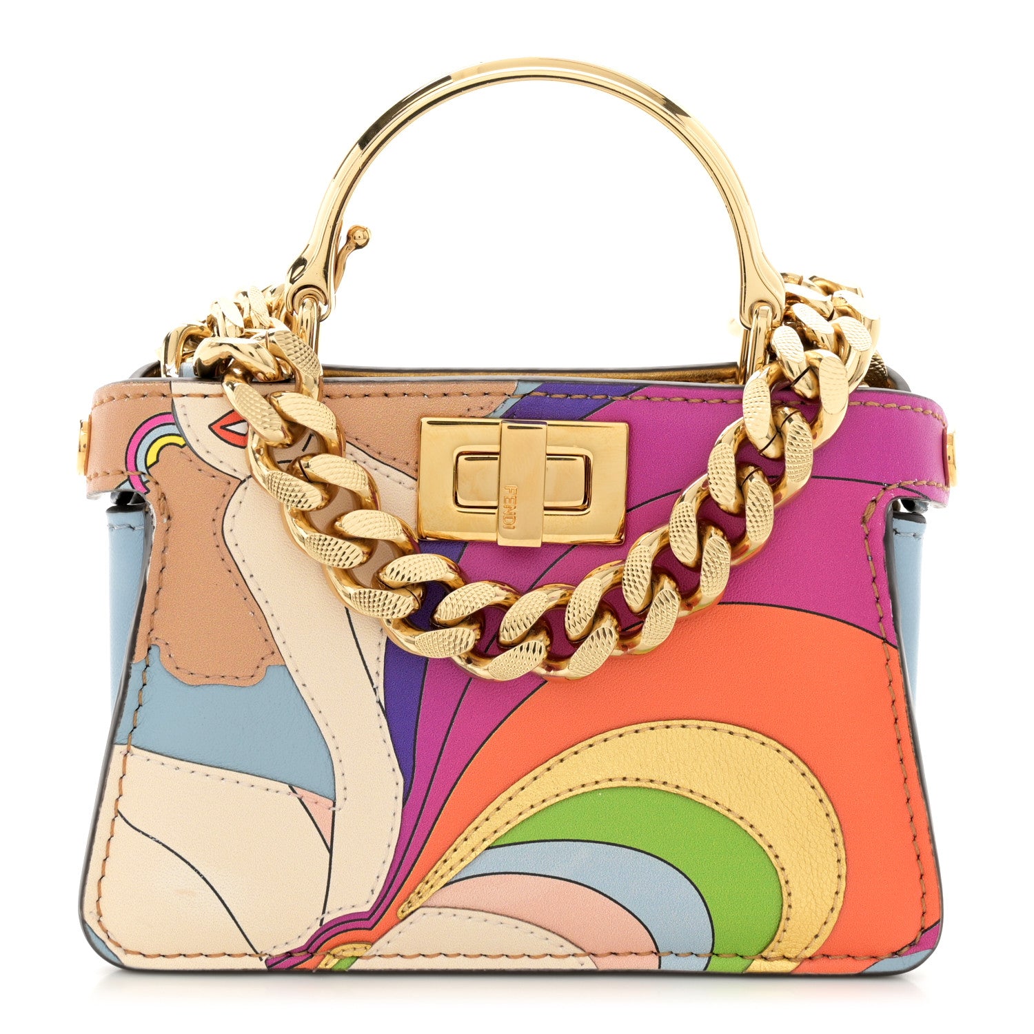 Fendi Nappa Rainbow Inlay Nano Peekaboo Maxi Handle Satchel Azzurro Baby Multicolor 1 of 10