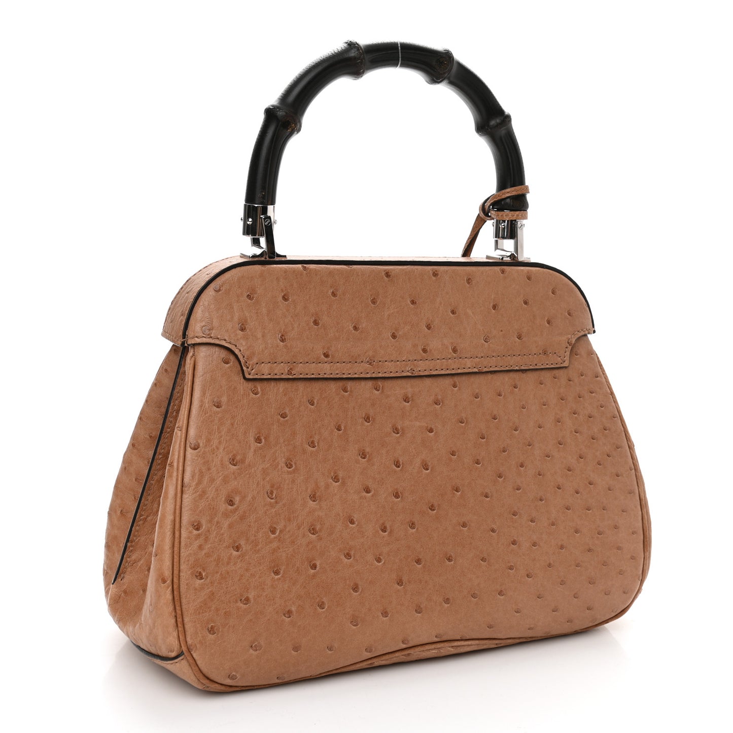 Ostrich Bamboo Medium Lady Lock Top Handle Bag Tan