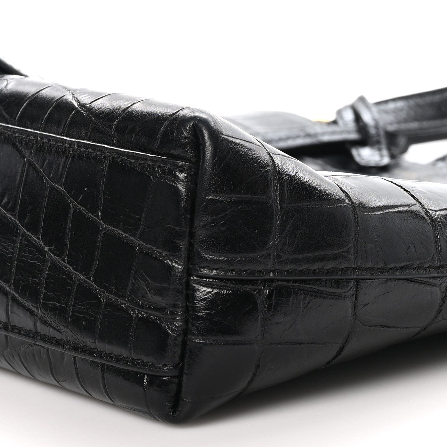 Saint Laurent Calfskin Crocodile Embossed Paris Mini Toy Shopper Tote Black 10 of 11