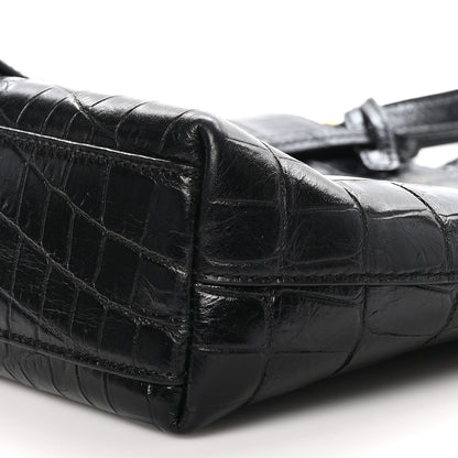Saint Laurent Calfskin Crocodile Embossed Paris Mini Toy Shopper Tote Black 10 of 11