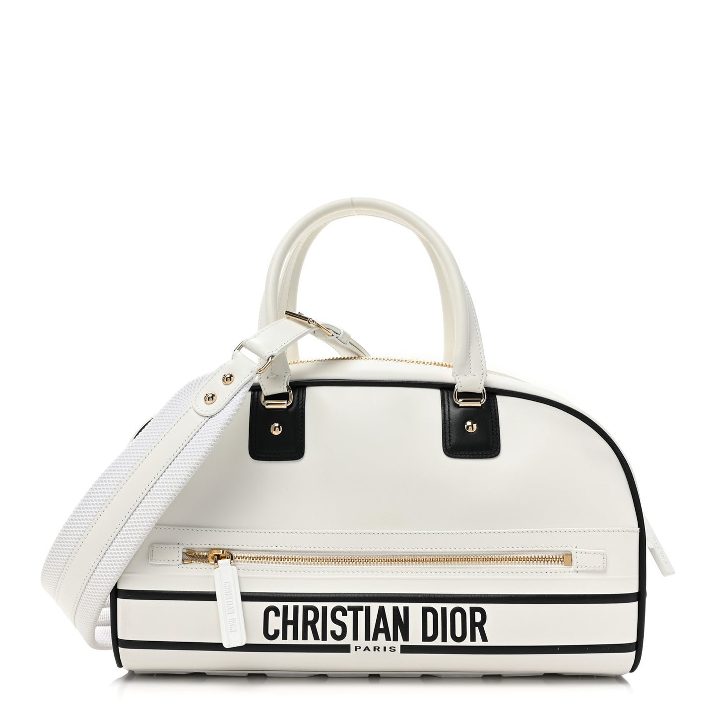 Calfskin Dior Vibe Zip Bowling Bag White