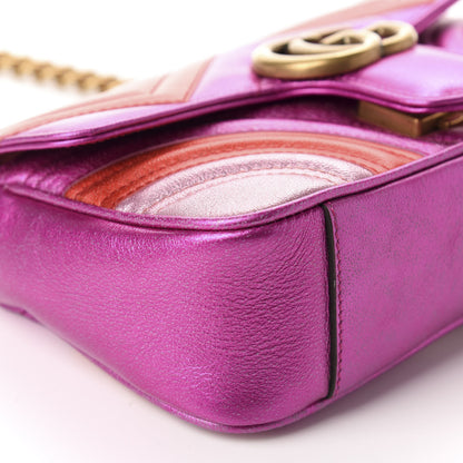 Gucci Metallic Calfskin Matelasse Mini GG Marmont Shoulder Bag Fuchsia 6 of 10