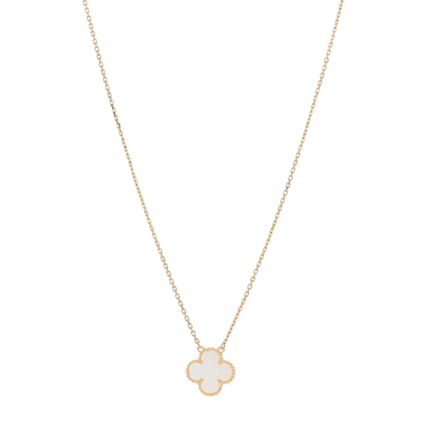 18K Yellow Gold Mother of Pearl Vintage Alhambra Pendant Necklace