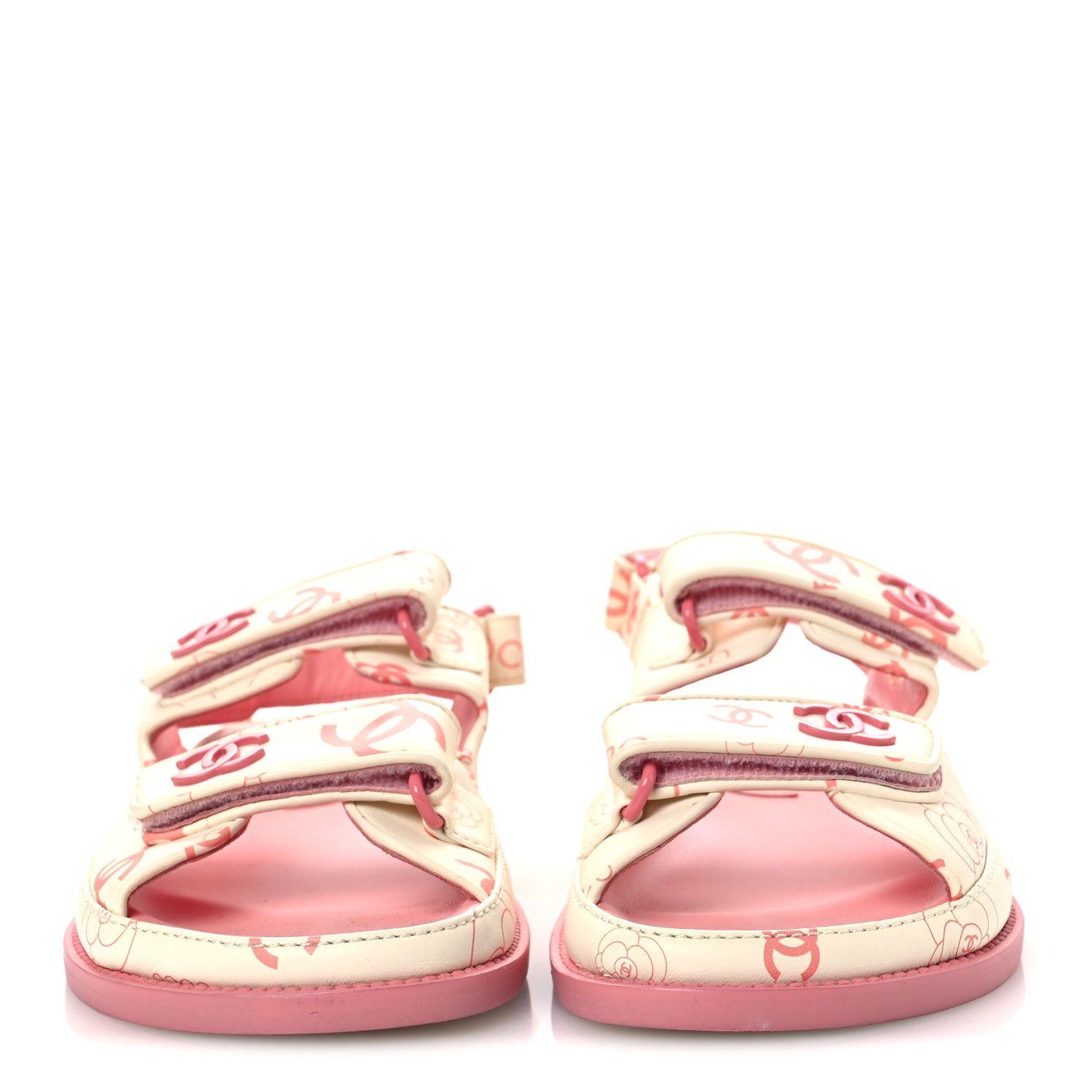 Chanel Lambskin Printed CC Velcro Dad Sandals 37 White Pink 6 of 20