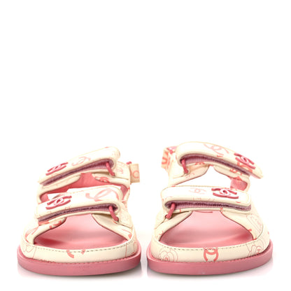 Chanel Lambskin Printed CC Velcro Dad Sandals 37 White Pink 6 of 20