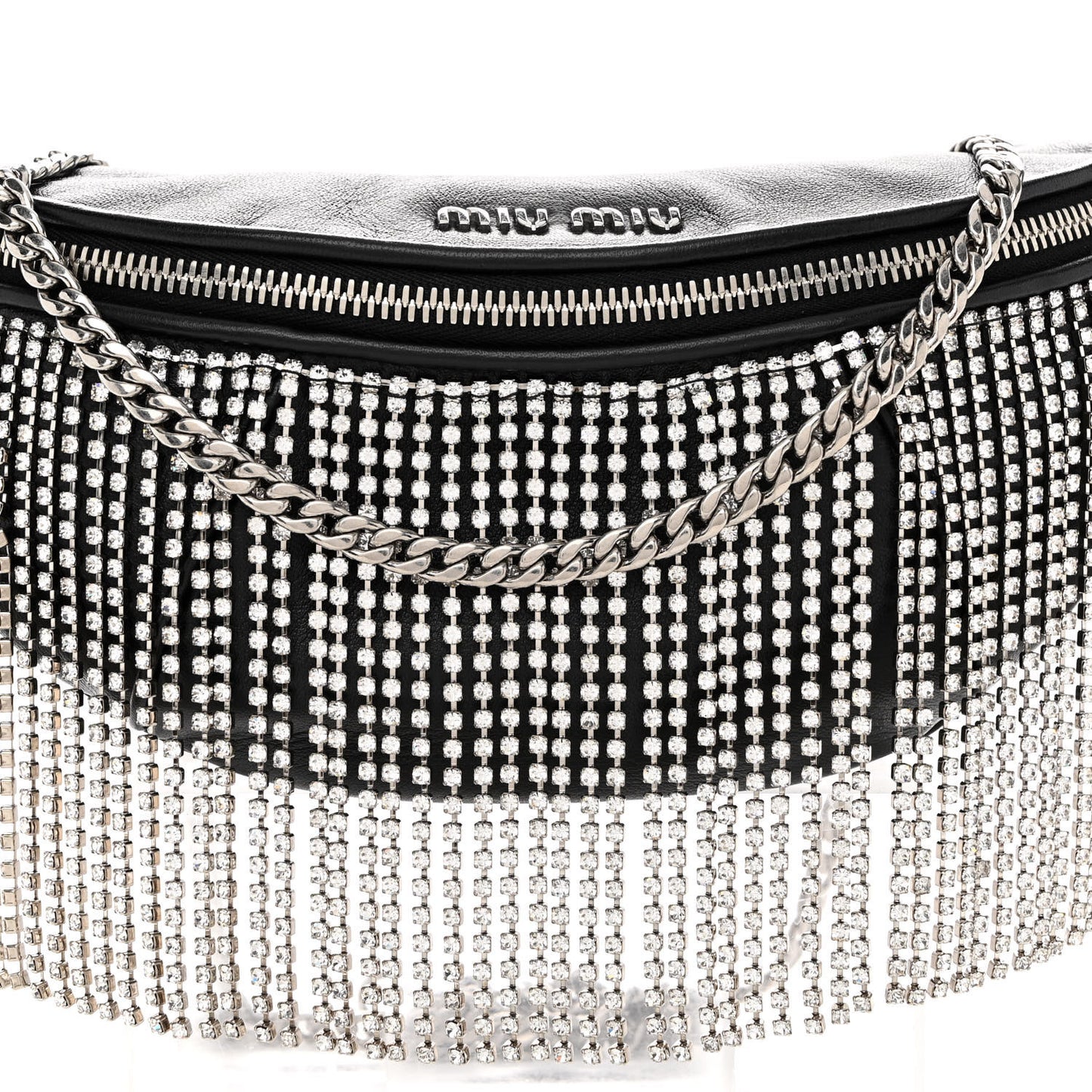 Nappa Crystal Fringe Belt Bag Black