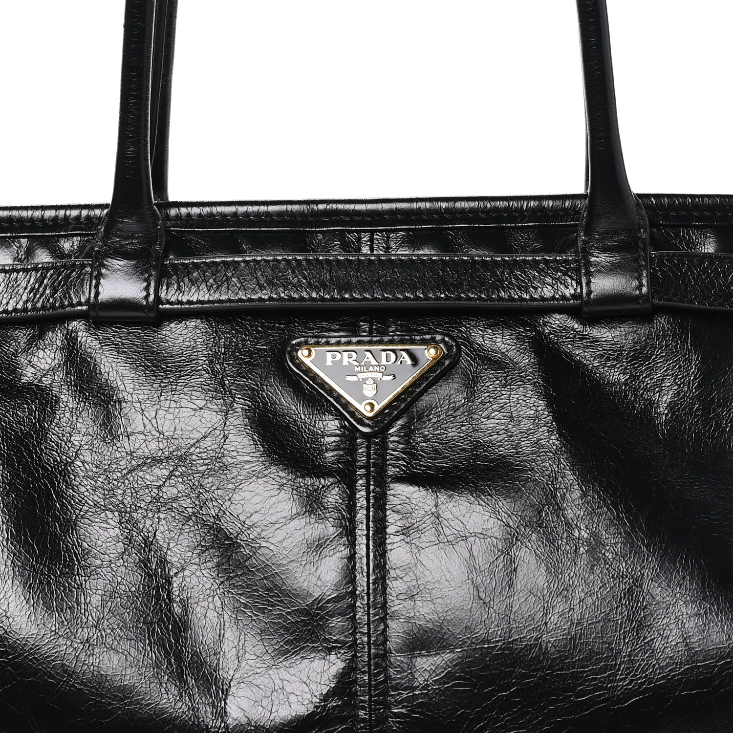 Prada Glossy Calfskin Triangle Large Bonnie Shoulder Bag Black 7 of 9