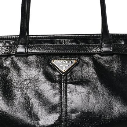 Prada Glossy Calfskin Triangle Large Bonnie Shoulder Bag Black 7 of 9