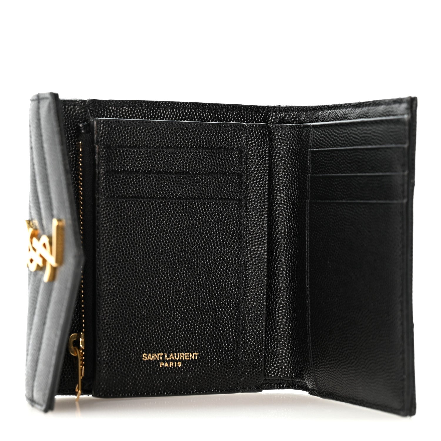 Saint Laurent Grain De Poudre Matelasse Chevron Monogram Compact Tri Fold Wallet Black 5 of 9