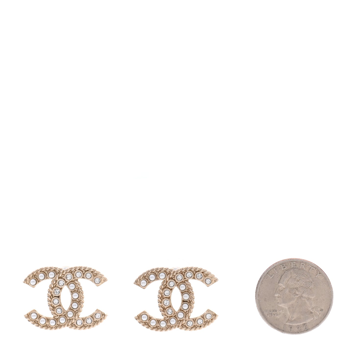 Pearl Crystal CC Earrings Light Gold
