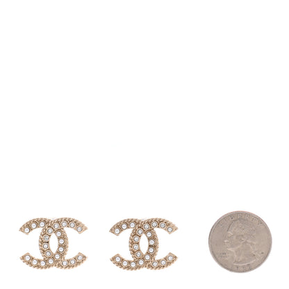 Chanel Pearl Crystal CC Earrings Light Gold 2 of 5