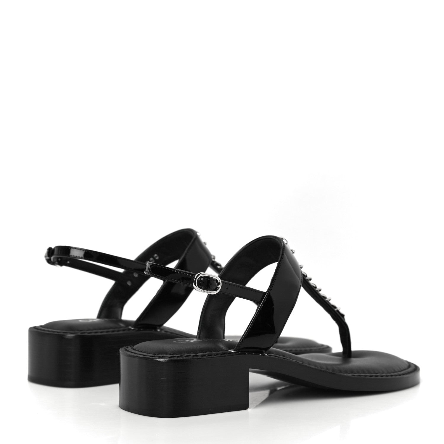 Chanel Patent Calfskin Chain CC Logo Thong Sandals 38 Black 3 of 10