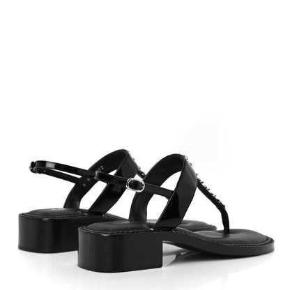 Chanel Patent Calfskin Chain CC Logo Thong Sandals 38 Black 3 of 10