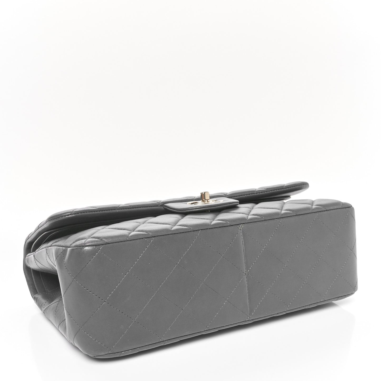 Lambskin Quilted Jumbo Double Flap Dark Grey