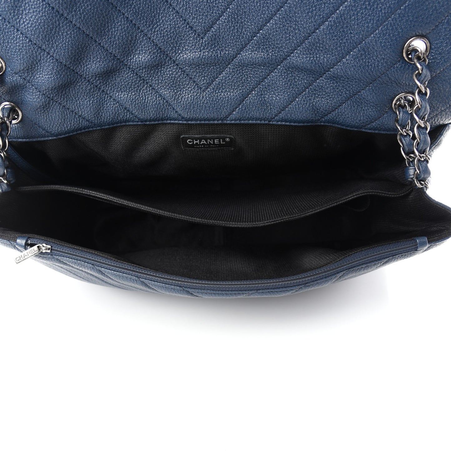 Calfskin Chevron Quilted XXL Travel Flap Bag Blue