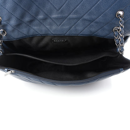 Chanel Calfskin Chevron Quilted XXL Travel Flap Bag Blue 5 of 10