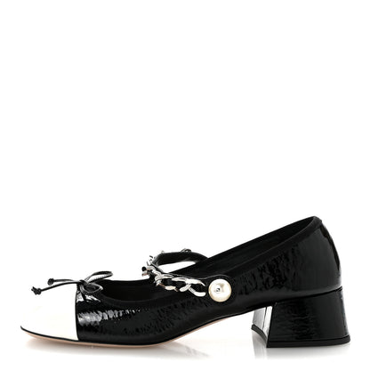 Miu Miu Vernice Chain Pearl Mary Jane Pumps 36.5 Black White 1 of 9