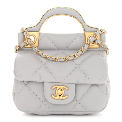 Chanel Calfskin Quilted Lady Handle Flap Card Holder With Chain Grey 1 of 12