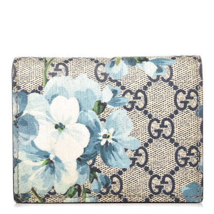Gucci GG Supreme Monogram Blooms Card Case Beige Blue Navy Hibiscus Red 1 of 8