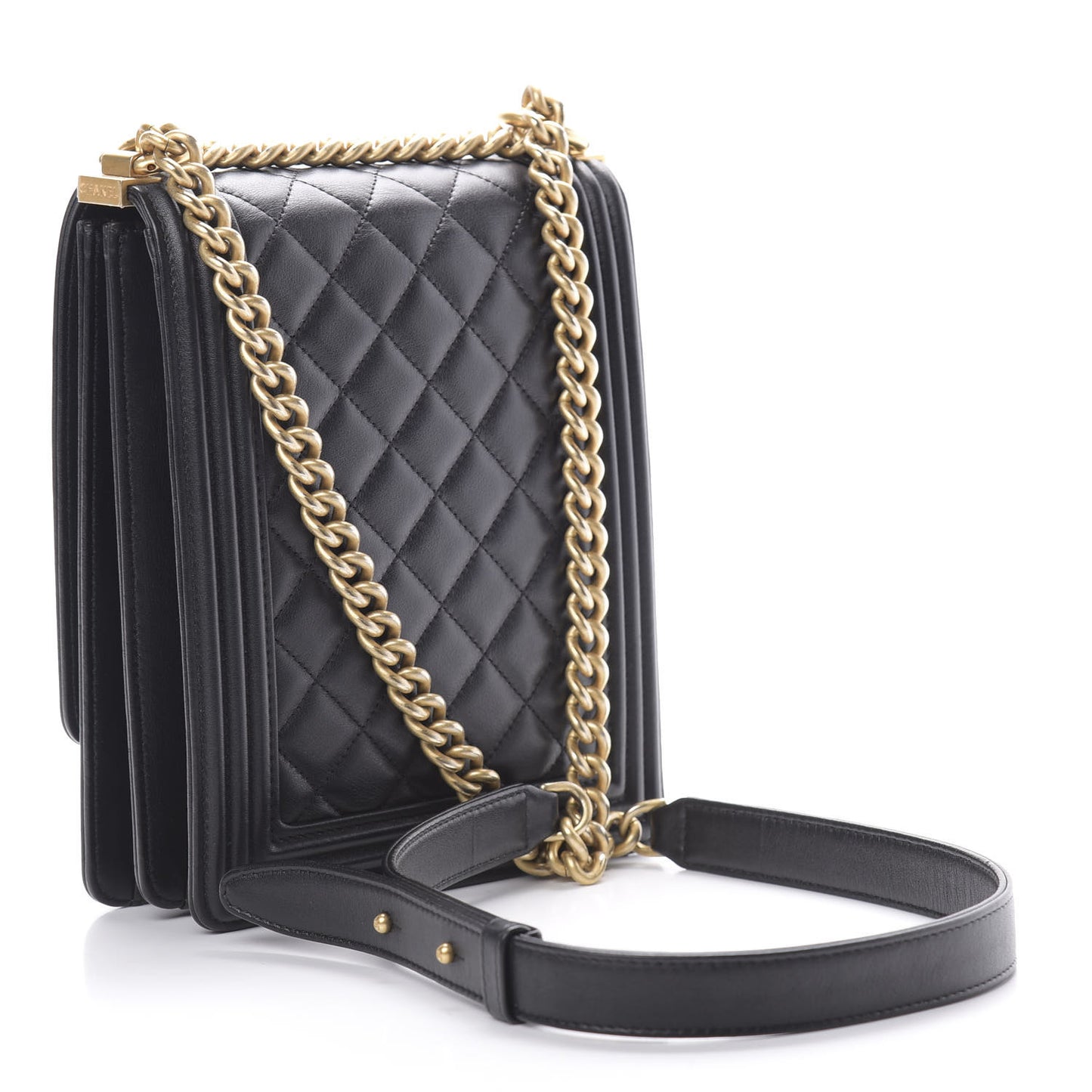 Calfskin Quilted North South Boy Flap Black