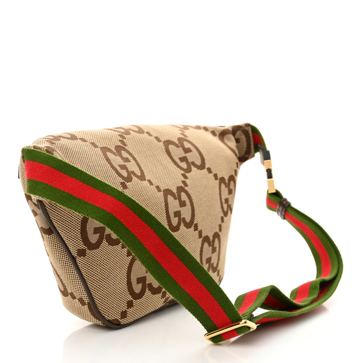 Monogram Jumbo GG Textured Dollar Calfskin Web Belt Bag Camel Ebony New Acero