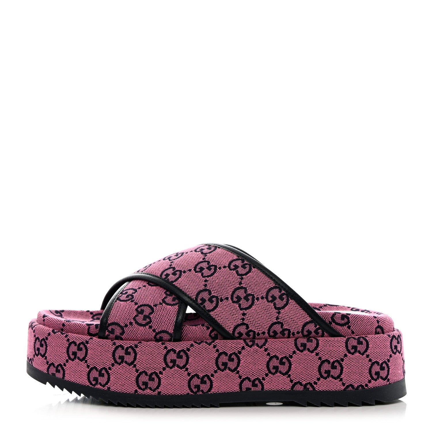 Gucci Monogram Multicolor Criss Cross Platform Slide Sandals 39 Pink Blue 1 of 9