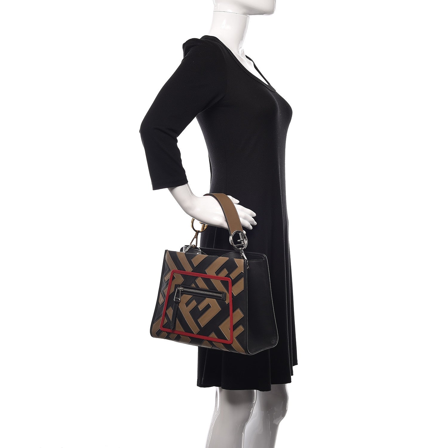 Fendi Vitello Century F is Fendi FF Diagonal Inlay Small Runaway Satchel Fango Black Fragola 3 of 13