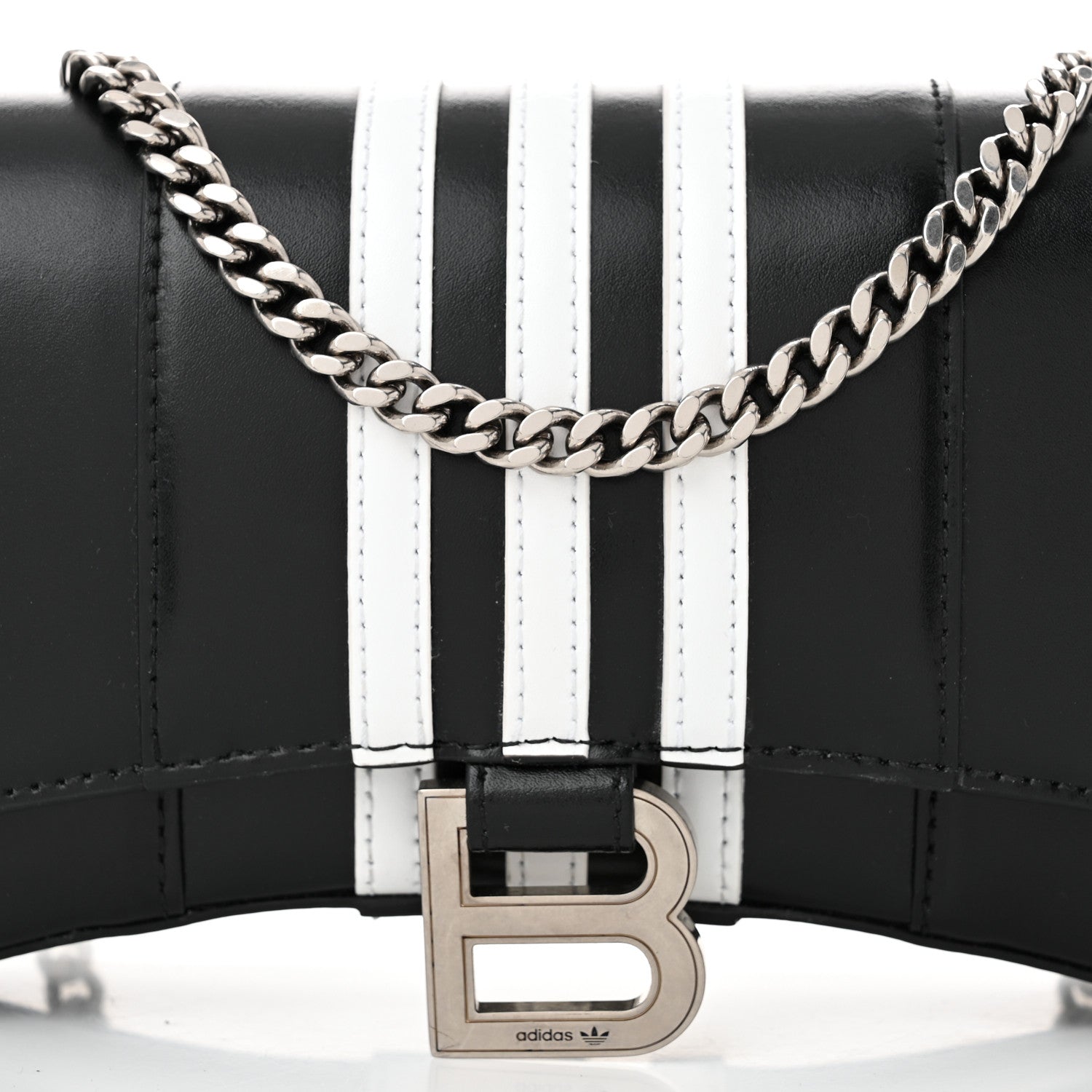 Balenciaga X ADIDAS Box Calfskin Hourglass Chain Bag Black 7 of 9