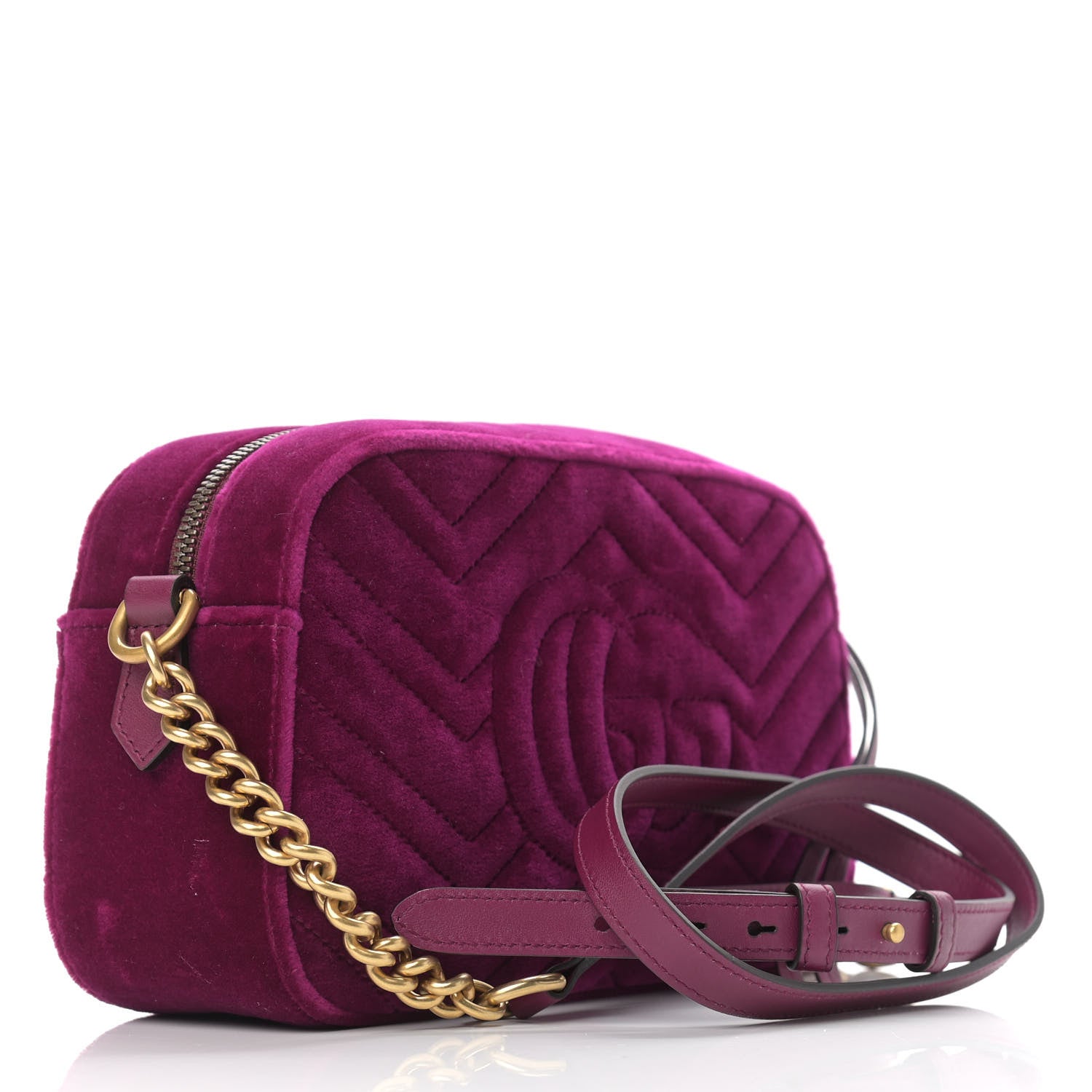 Gucci Velvet Matelasse Small GG Marmont Chain Shoulder Bag Fuchsia Violet Cyclamen 3 of 9