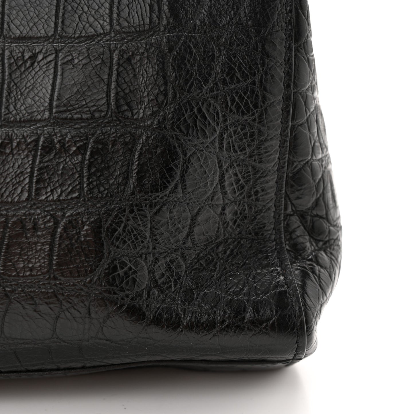 Calfskin Crocodile Embossed Calfskin Medium Reversible Monogram Kate Satchel Black