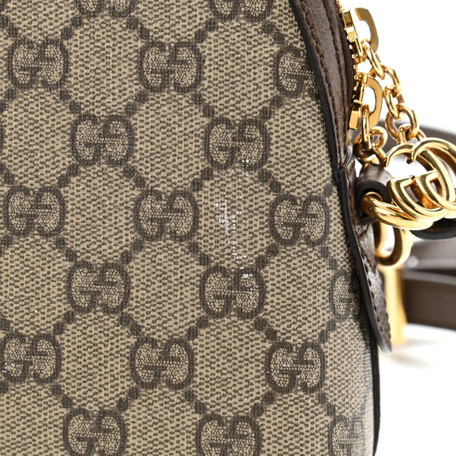 Gucci GG Supreme Monogram Textured Dollar Calfskin Web Small Ophidia Dome Shoulder Bag Beige Ebony New Acero 15 of 16