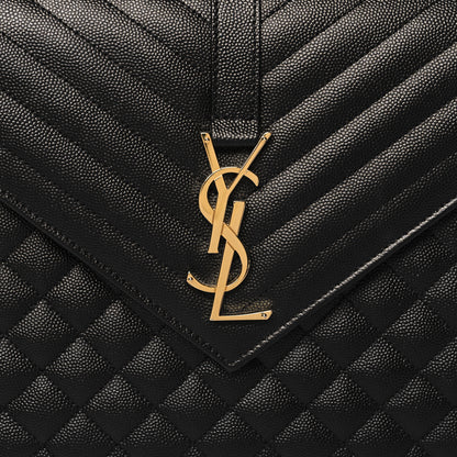Saint Laurent Grain De Poudre Textured Mixed Matelasse Large Triquilt Monogram Satchel Black 7 of 9