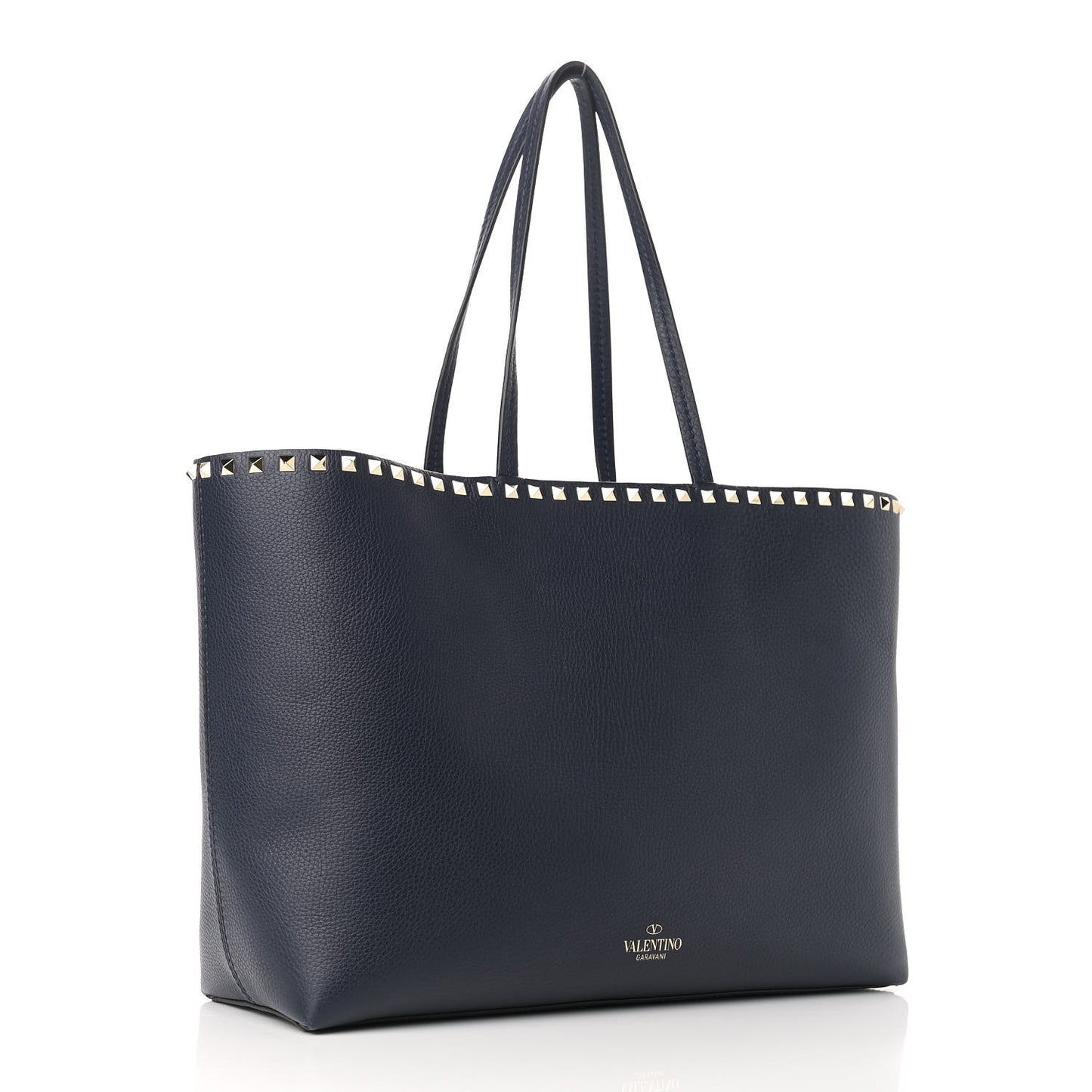Grained Calfskin Rockstud Shoulder Tote Marine