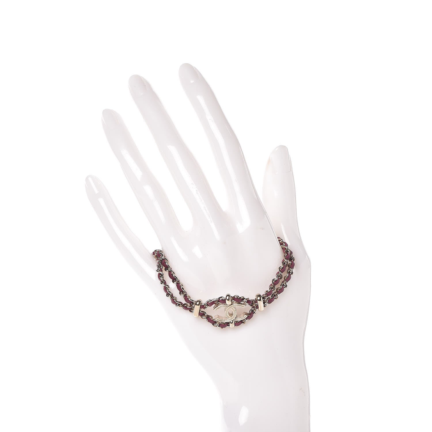Chanel Metal Lambskin CC Chain Link Bracelet Burgundy 2 of 5