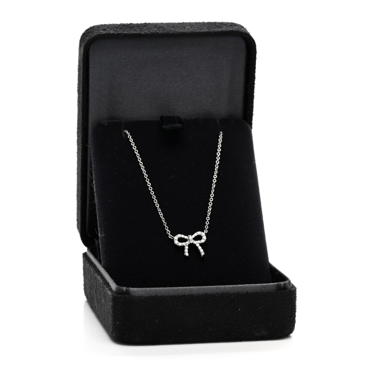 Tiffany 18K White Gold Diamond Mini Bow Pendant Necklace 5 of 5
