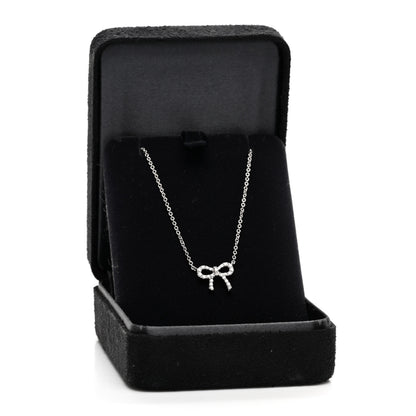 Tiffany 18K White Gold Diamond Mini Bow Pendant Necklace 5 of 5