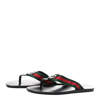 Gucci Nylon Calfskin Web Mens Thong Sandals 9 Green Red Black 3 of 7