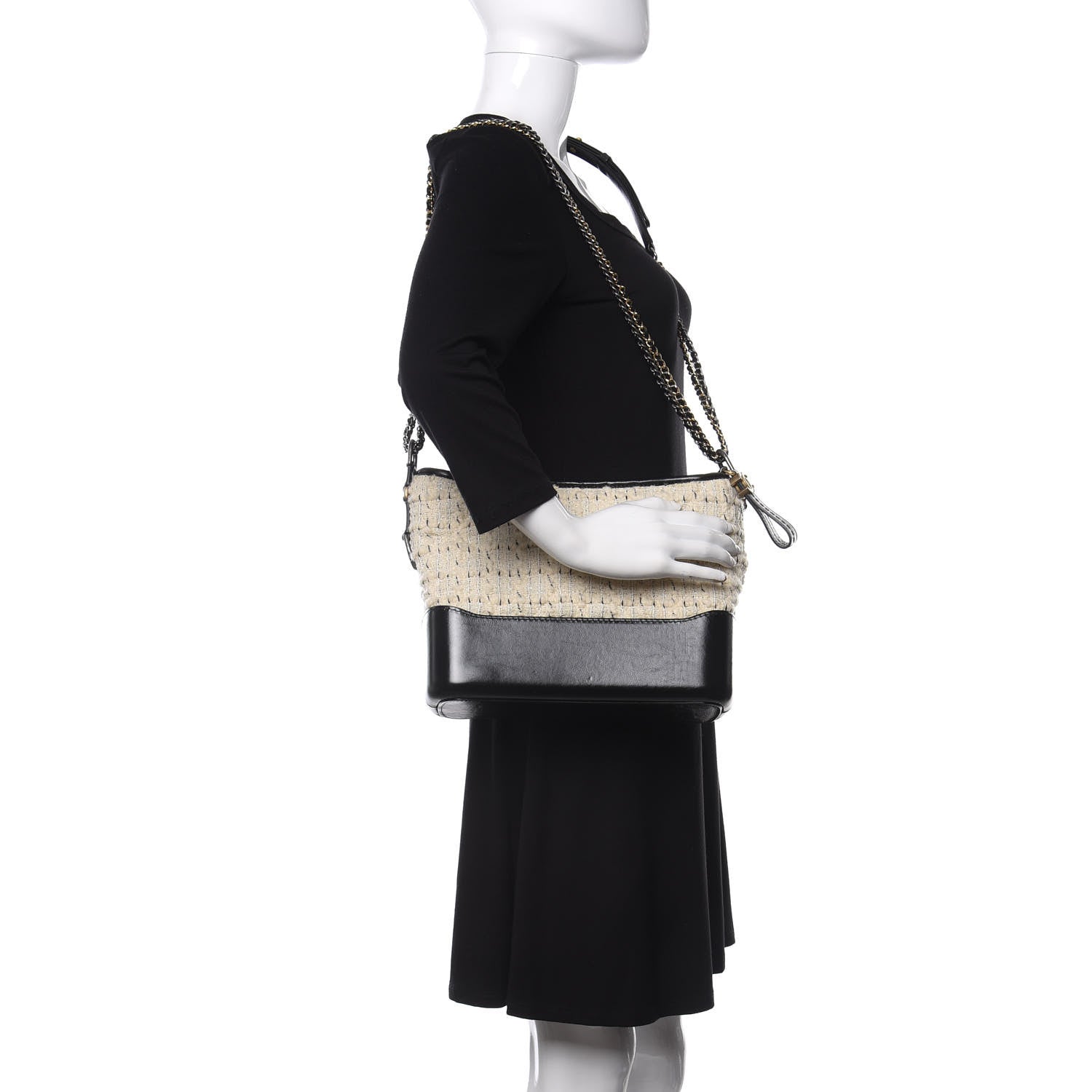 Chanel Tweed Calfskin Quilted Medium Gabrielle Hobo Ivory Black 2 of 13